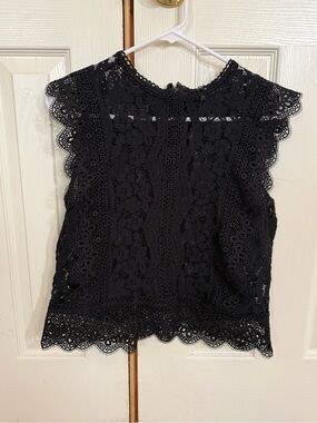 Express Black Lace Crochet Flutter Sleeve Top Medium Romantic Boho